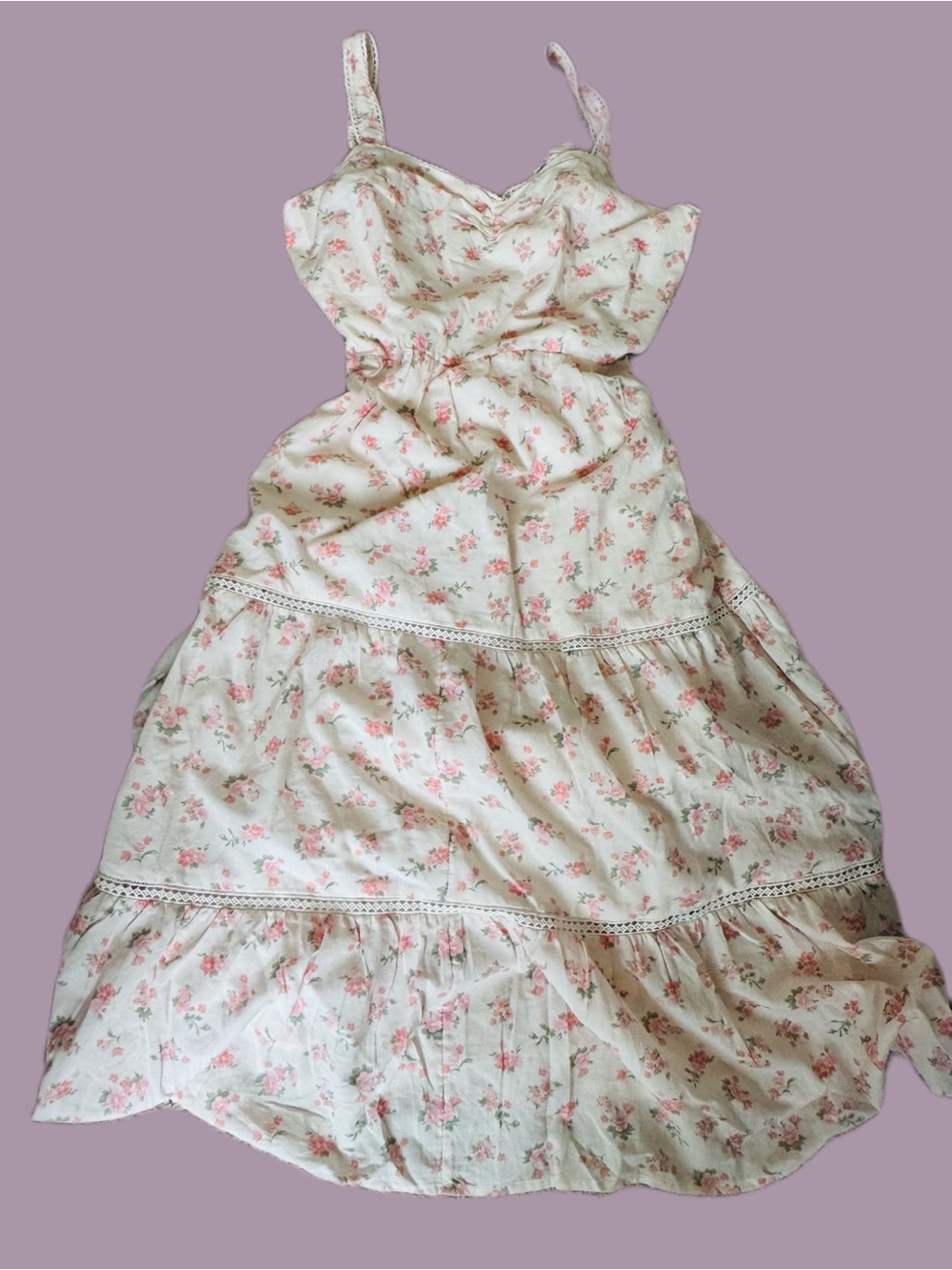 Celebrity Pink Cream Floral Sleeveless Tiered Nightgown with Pink Roses